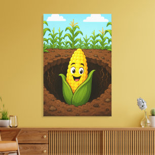 Opgespannen Canvasprint Happy Corn Underground Canvas Afdruk