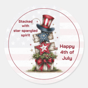 Opgestapeld met sterrengekleurde geest 4 juli  ronde sticker