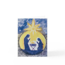 Opgevouwen kerstkaart, kerststal, aquarelprint