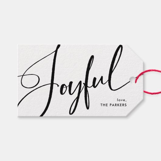 opgewekt | Elegant Script Kerst Zwart-wit Cadeaulabel (Voorkant (Horizontaal))