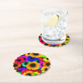 Opgewekte reeks kleurrijke zonnebloemen kartonnen onderzetters (Insitu)