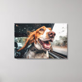 Opgewonden hond op regenachtige autorit art print (Voorkant)