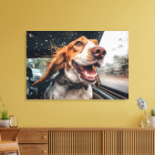 Opgewonden hond op regenachtige autorit art print (Insitu (Woonkamer))