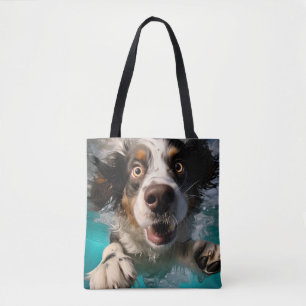 Opgewonden Hond Zwemt Onderwater Ontwerp Draagtas