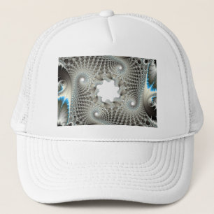 Opgewonden in blauw trucker pet