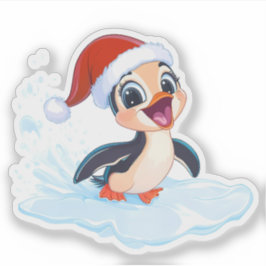 Opgewonden kerstpinguïn sticker