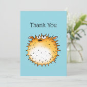 Opgezwollen met dankbaarheid (grappige kogelvis) bedankkaart (Staand voorkant)