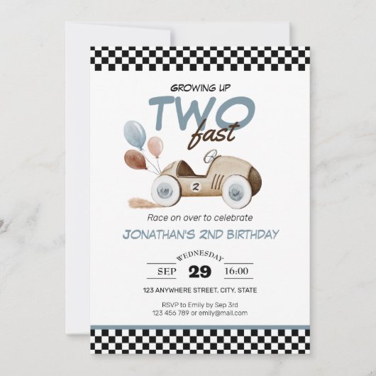 Opgroeien Twee Fast Boy Verjaardagsauto Kleur Kaart (Voorkant)