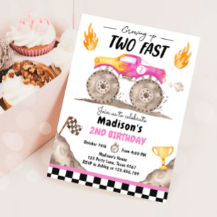 Opgroeien Twee Snelle Monster Truck Meisje Verjaar Kaart