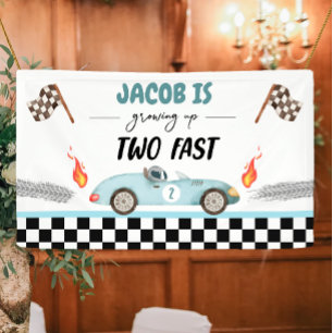 Opgroeien twee snelle race auto 2e verjaardag acht spandoek