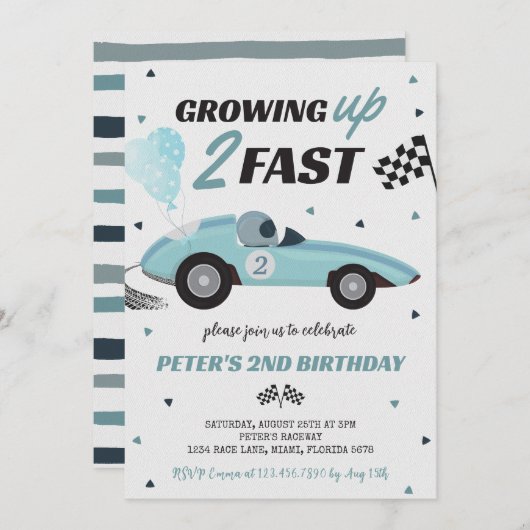 Opgroeien twee snelle race auto 2e verjaardag kaart (Voorkant / Achterkant)