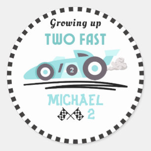 Opgroeien twee snelle race auto blauwe jongen 2e v ronde sticker