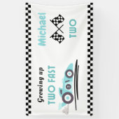 Opgroeien twee snelle race auto jongen 2e verjaard spandoek (Verticaal)