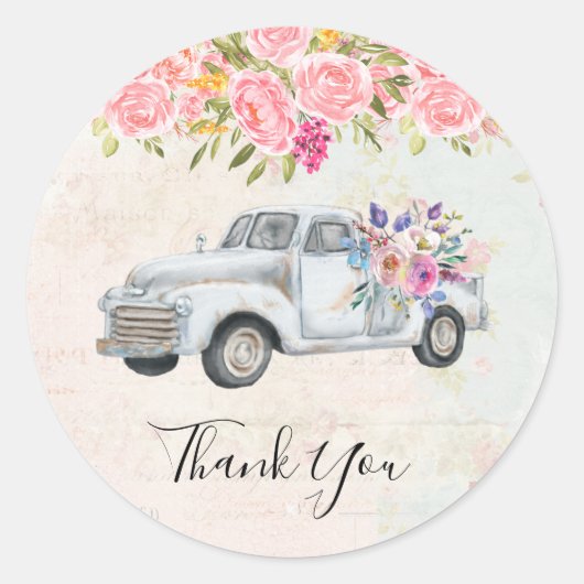 ophaalwagen Rustic Waterverf Dank u Ronde Sticker (Voorkant)