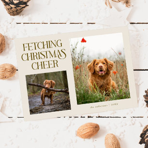 Ophalen Kerst Cheer Cream Honden Foto Feestdagenkaart