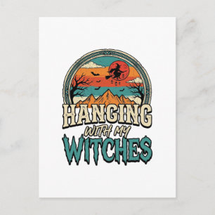 Ophangen Met Mijn Heksen Vintage Halloween-ontwerp Briefkaart