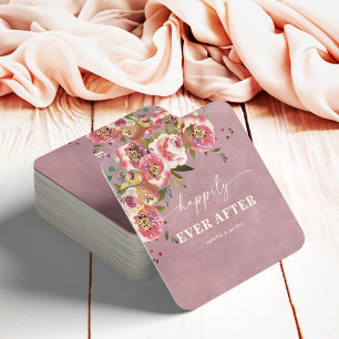 Ophelia Cottagecore Dusty Pink Floral Wedding Vierkante Kartonnen Onderzetter