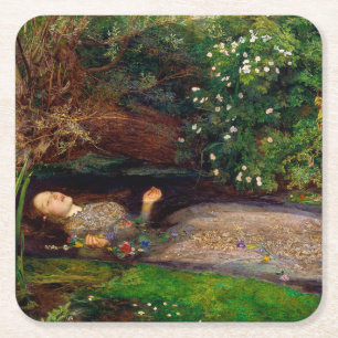 Ophelia, John Everett Millais, 1851-1852 Vierkante Kartonnen Onderzetter