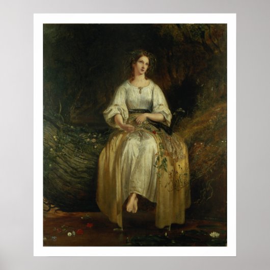Ophelia weving her garlands, 1842 (olie op het pan poster (Voorkant)