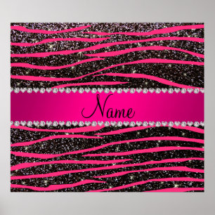 Ophete roze zebrastrepen zwarte glitterroze streep poster