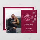 Opknoping Snowflakes Foto Sla de datum (rood) Aankondigingskaart (Voorkant / Achterkant)