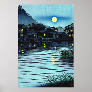 Opkomende maan bij Katase Rivier Kasamatsu Shiro 1 Poster