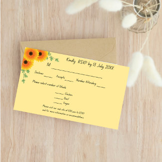 Opkomende Zonnebloem Reactiekaart RSVP Kaartje