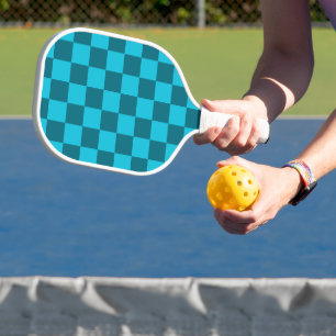 Oplaadend Teal en Turquoise Schaakbord Patroon Pickleball Paddle