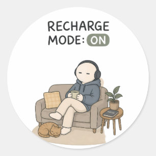 Oplaadmodus Aan Grappige Introvert Meme Ronde Sticker