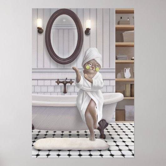 Oplaadmodus – Miss Meow in badjas Poster (Voorkant)