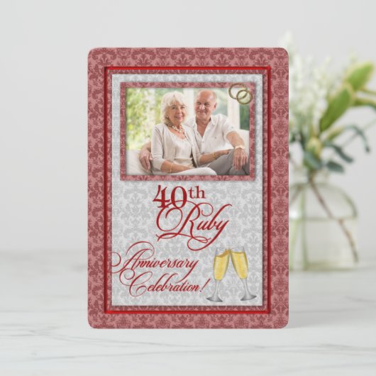 OPLOSSING: 40e Ruby Jubileum Damask Kaart (Staand voorkant)