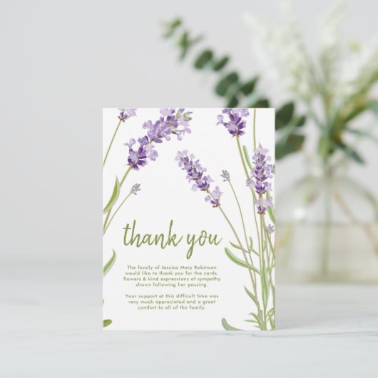 Opmerking: begrafenisdank | Behreavement Lavender Bedankkaart (Staand voorkant)