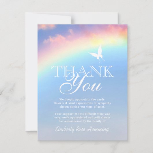 Opmerking: begrafenisdank | Regenboogvlinder Bedankkaart (Voorkant)
