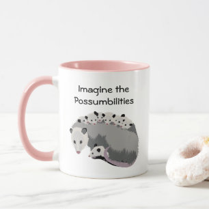 Opossum de maman et tasse de famille