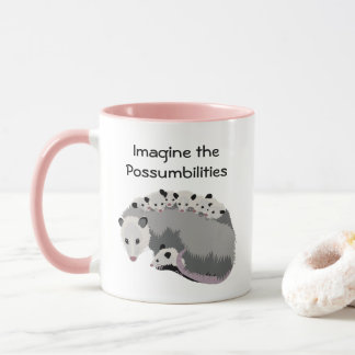 Opossum de maman et tasse de famille