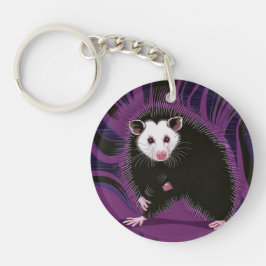 Opossum Design Acryl Sleutelhanger Ronde Paarse Zw