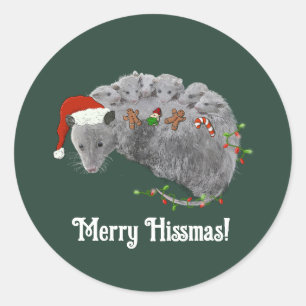 Opossum Kerst Baby Possums Verpakt in Lichten Ronde Sticker