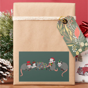 Opossum Kerst Cute Wilde Dieren Grappig Kerstmis Rechthoekige Sticker