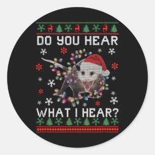 Opossum kerst hoor je wat ik hoor Xmas Opo Ronde Sticker