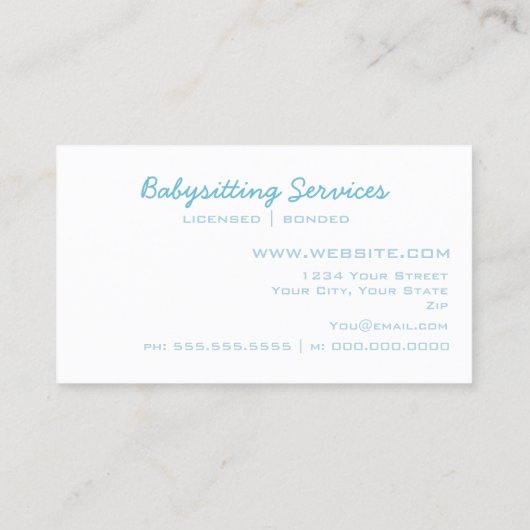 Oppas Zakelijke Kaart Blauwe Wagentje Visitekaartje (Achterkant)