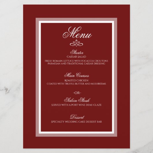 Oppervlakmenu van de bruine rode bruiloft menu (Voorkant)