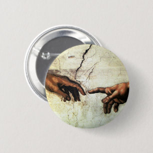Oprichting van Adam - Hands Michelangelo 1475 - 15 Ronde Button 5,7 Cm
