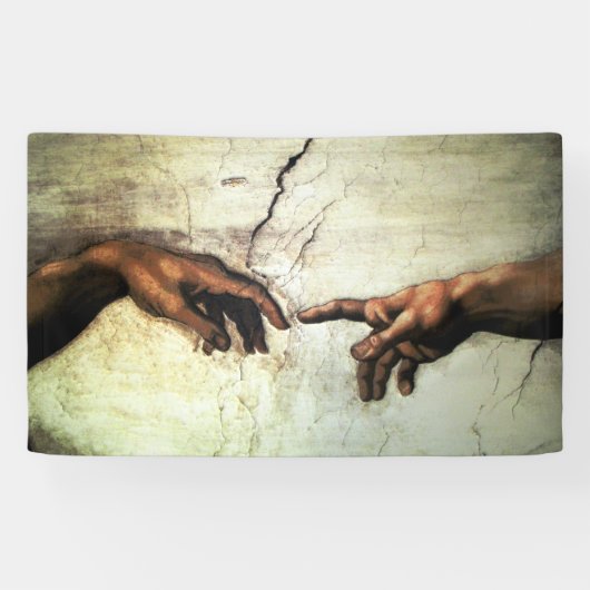 Oprichting van Adam - Hands Michelangelo 1475 - 15 Spandoek (Horizontaal)