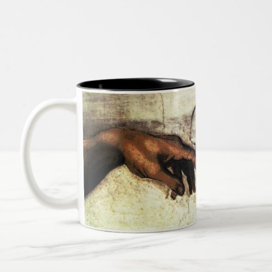 Oprichting van Adam - Hands Michelangelo 1475 - 15 Tweekleurige Koffiemok (Links)