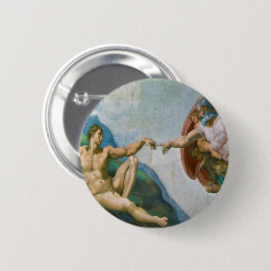 Oprichting van Adam - Michelangelo 1475 - 1564 Ronde Button 5,7 Cm