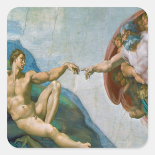 Oprichting van Adam - Michelangelo 1475 - 1564 Vierkante Sticker