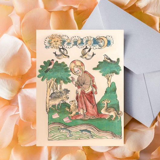 Oprichting van de wereld - Bijbelmiddeleeuwse manu Briefkaart