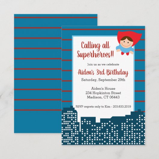 Oproep aan alle superhelden! Uitnodiging voor verj (Voorkant / Achterkant)