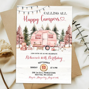 Oproep Alle Happy Campers Roze Camper Van Verjaard Kaart