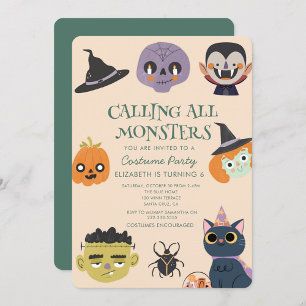 Oproep alle monster Halloween Verjaardagsfeest Kaart